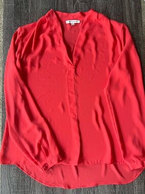 Rose & Olive Strawberry Red V-Neck Long Sleeve Blouse | Size XL